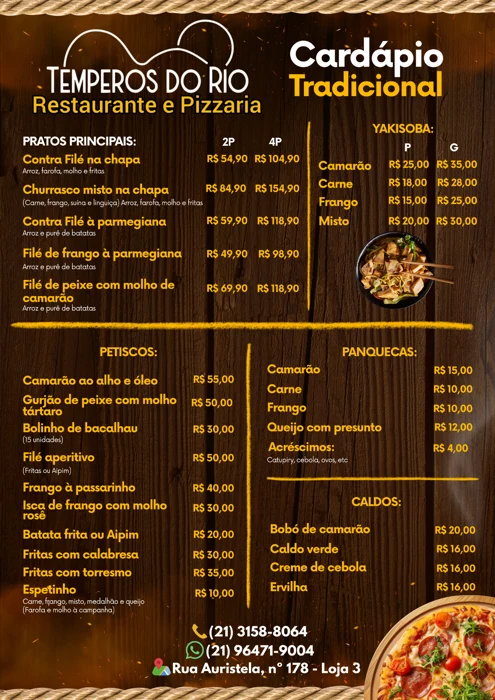 Temperos do Rio — Cardápio